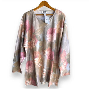 Vintage 1990s Gabriella T. Italian Watercolor Floral Sweater 2X NEW